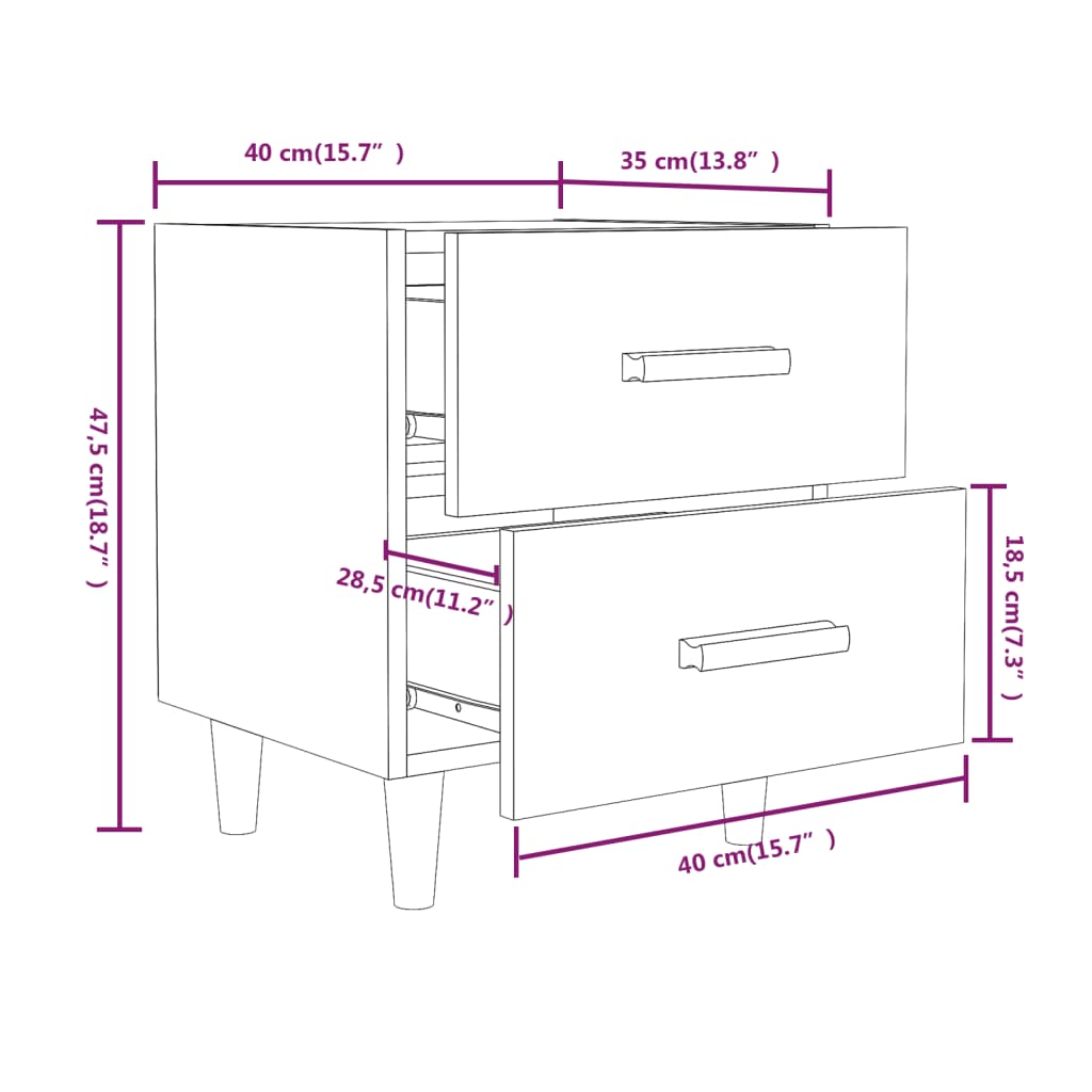 vidaXL 2 db betonszürke éjjeliszekrény 40 x 35 x 47,5 cm