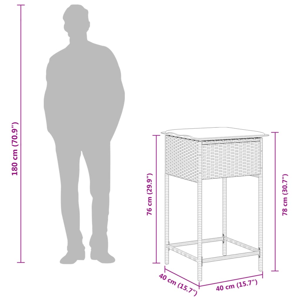 vidaXL 5 részes szürke polyrattan kerti bárszett párnákkal