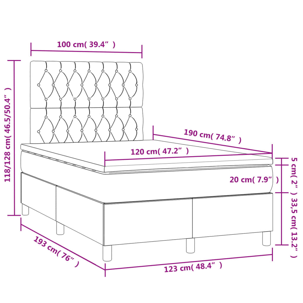 vidaXL krémszínű szövet rugós és LED-es ágy matraccal 120x190cm