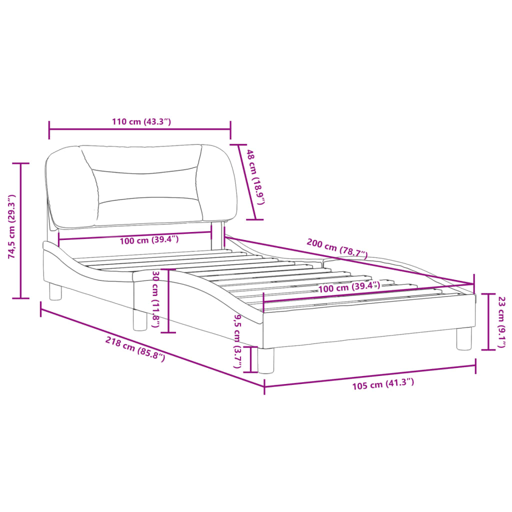 vidaXL fekete műbőr ágykeret fejtámlával 100x200 cm