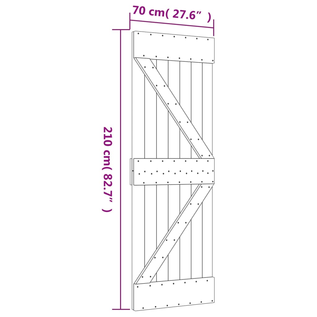 vidaXL tömör fenyőfa tolóajtó fémszerelék szettel 70 x 210 cm