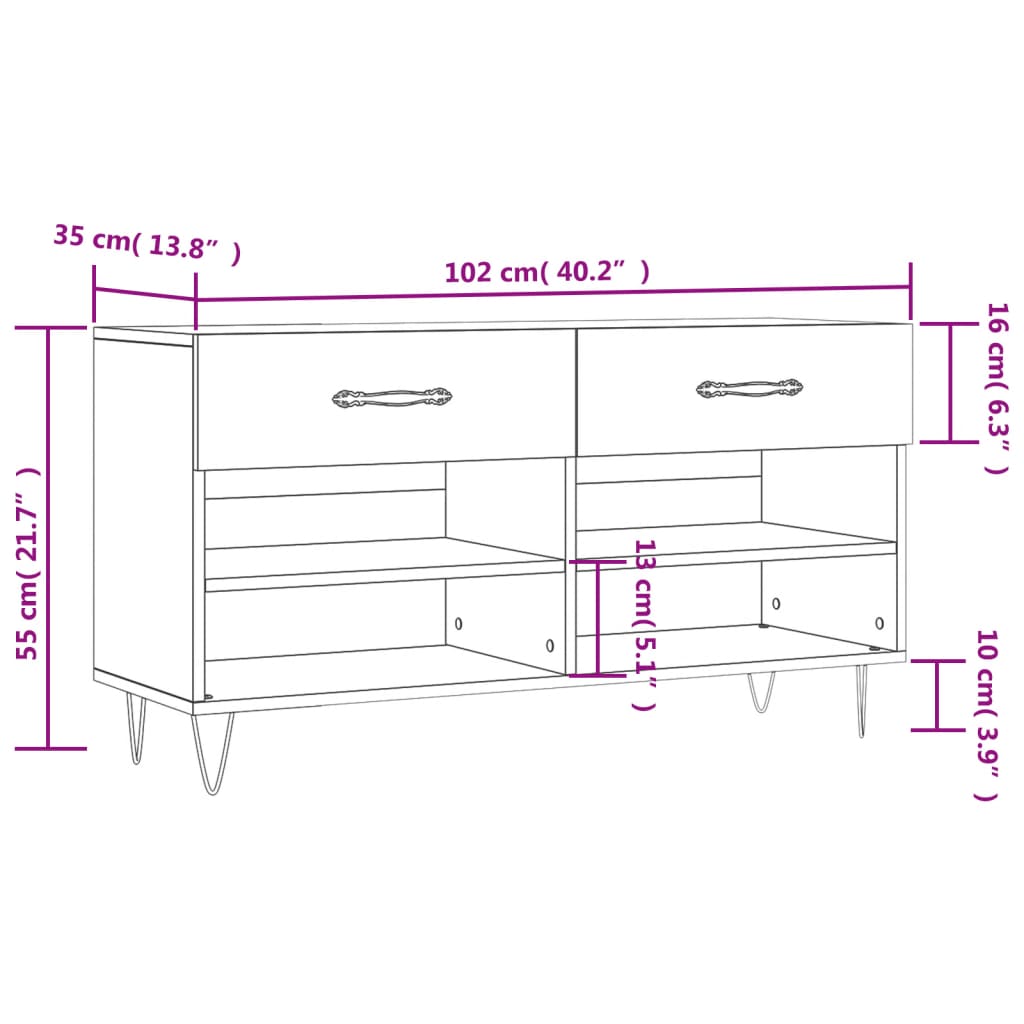 vidaXL betonszürke szerelt fa cipőpolc 102 x 35 x 55 cm