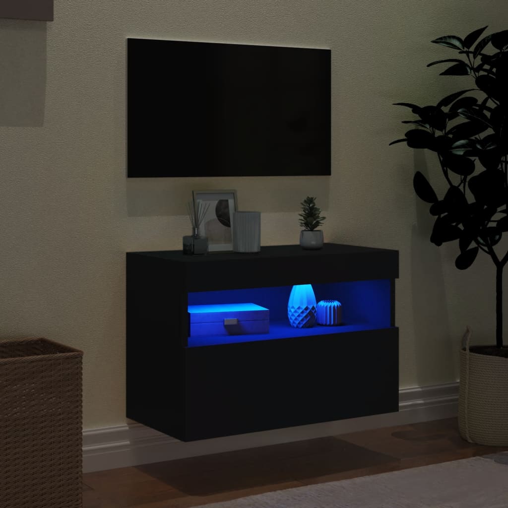 vidaXL fekete fali TV-szekrény LED-világítással 60x30x40 cm