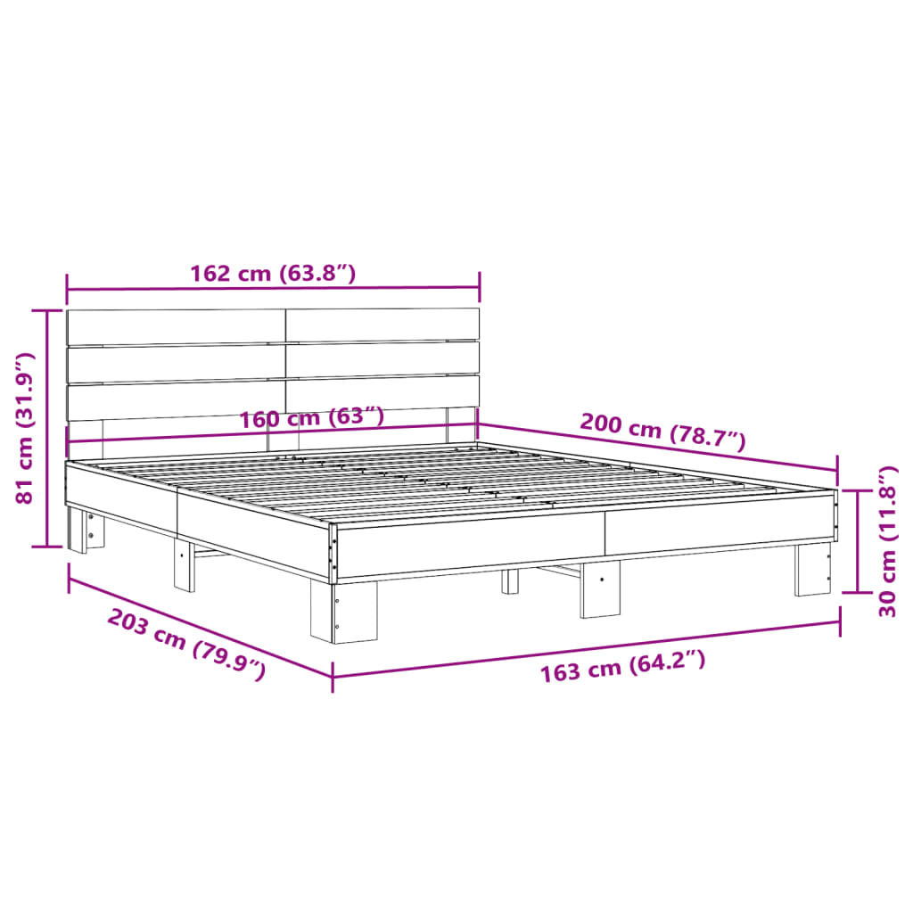 vidaXL fekete szerelt fa és fém ágykeret 160 x 200 cm