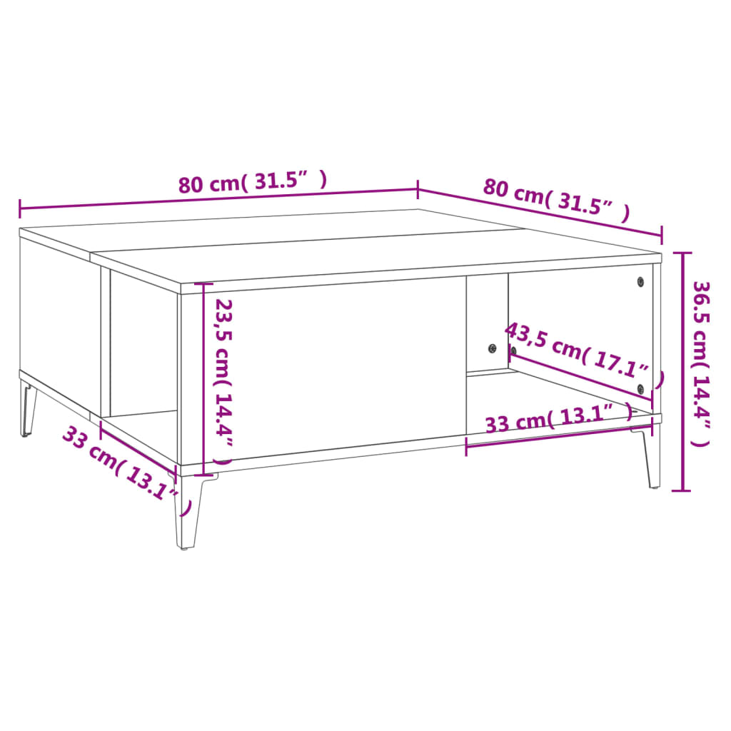 vidaXL sonoma tölgy színű szerelt fa dohányzóasztal 80x80x36,5 cm