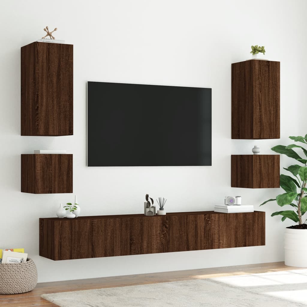 vidaXL barna tölgy színű fali TV-szekrény LED-ekkel 100 x 35 x 41 cm