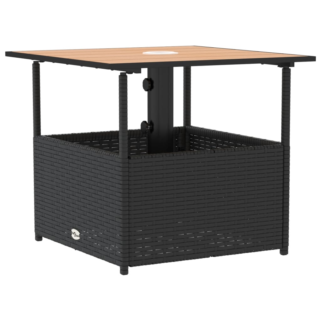 vidaXL fekete polyrattan kerti asztal napernyőlyukkal 55x55x46,5 cm