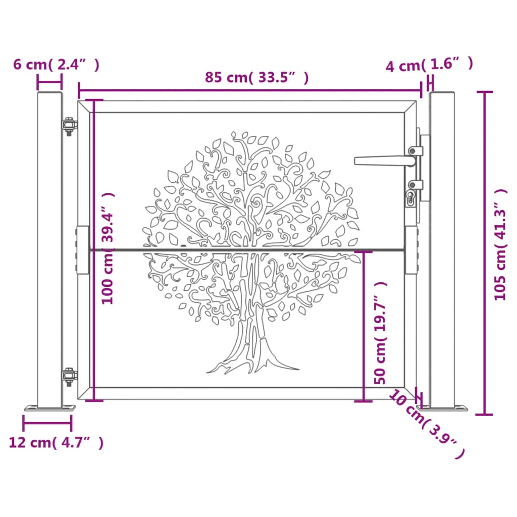 vidaXL rozsdaszínű famintás corten acél kerti kapu 105 x 105 cm