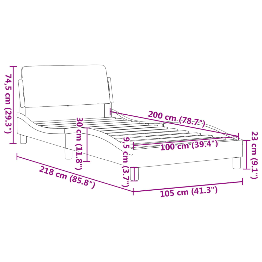 vidaXL fekete és fehér műbőr ágykeret fejtámlával 100x200 cm