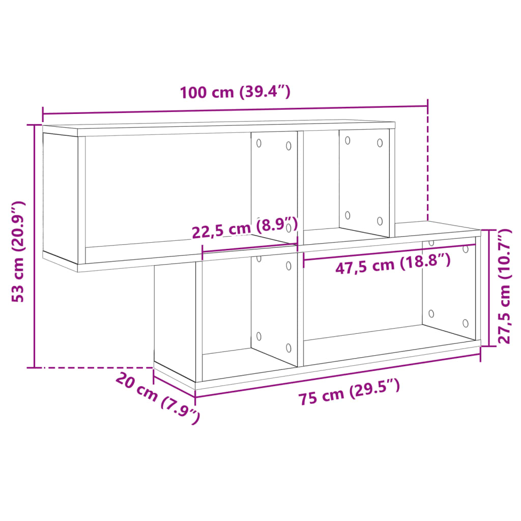 vidaXL szürke sonoma színű szerelt fa fali polc 100 x 20 x 53 cm