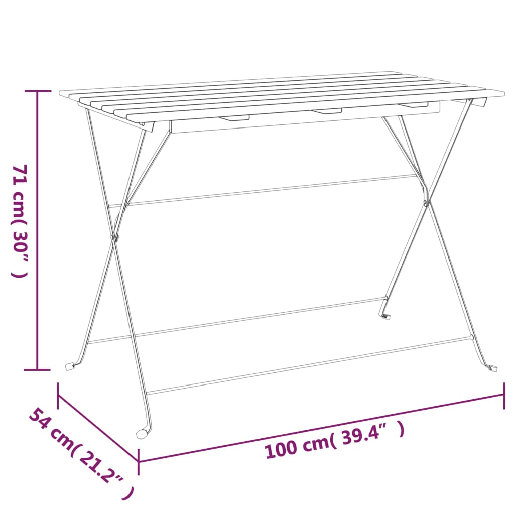 vidaXL tömör akácfa és acél összecsukható bisztróasztal 100x54x71 cm