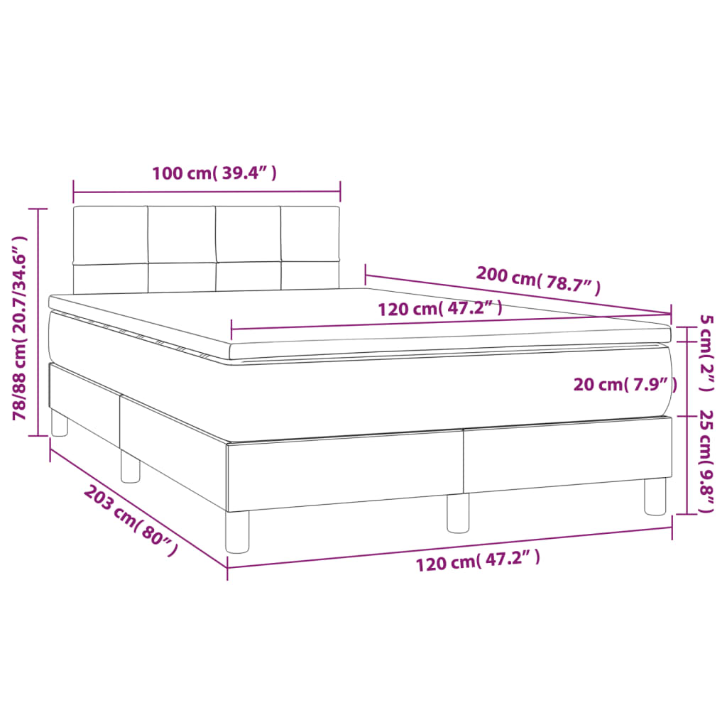 vidaXL sötétszürke bársony rugós ágy matraccal 120 x 200 cm