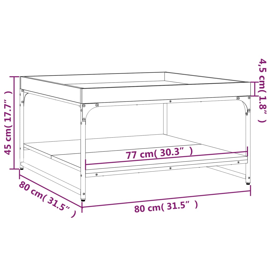 vidaXL füstös tölgy színű szerelt fa és vas dohányzóasztal 80x80x45 cm