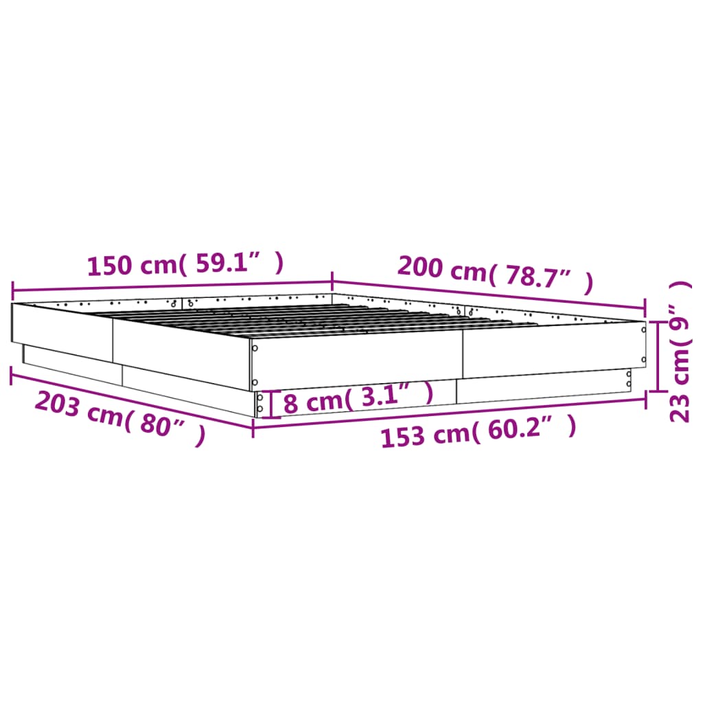 vidaXL sonoma tölgy színű ágykeret LED-világítással 150x200 cm