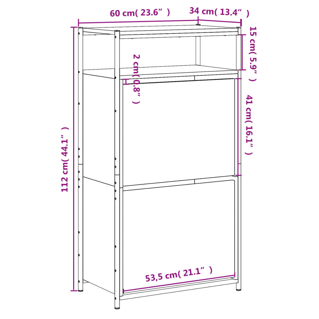 vidaXL füstös tölgy színű szerelt fa cipőszekrény 60x34x112 cm