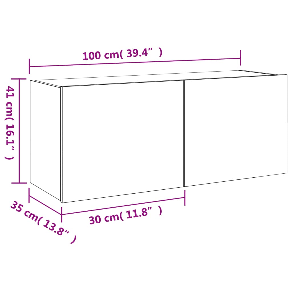 vidaXL barna tölgy színű fali TV-szekrény LED-ekkel 100 x 35 x 41 cm