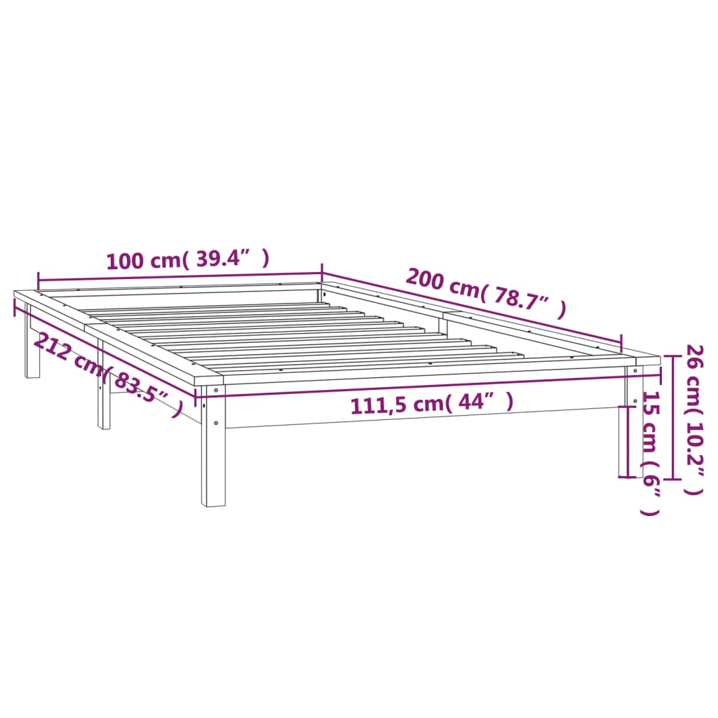 vidaXL szürke tömör fa LED-es ágykeret 100 x 200 cm