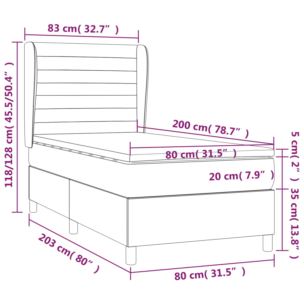 vidaXL kék szövet rugós ágy matraccal 80 x 200 cm