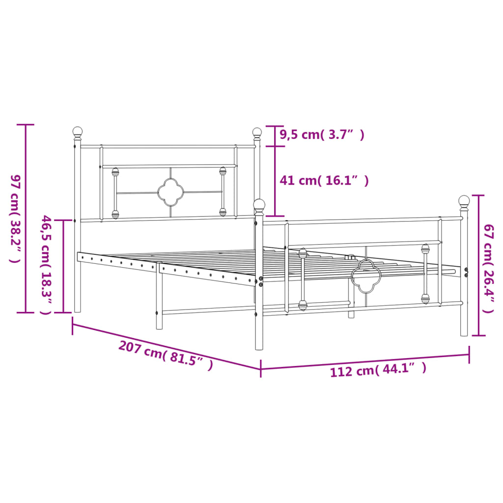 vidaXL fehér fém ágykeret fej- és lábtámlával 107 x 203 cm