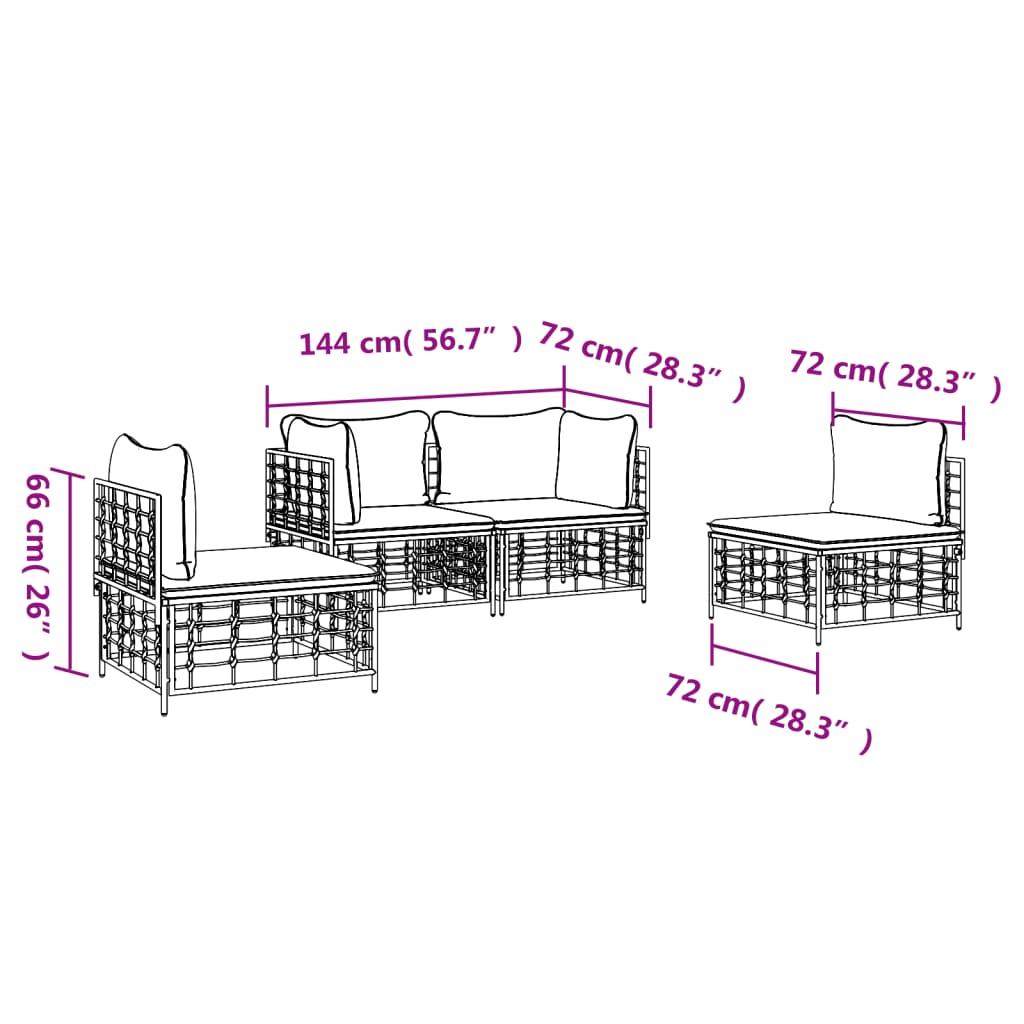 vidaXL 4 részes antracitszürke polyrattan kerti ülőgarnitúra párnákkal