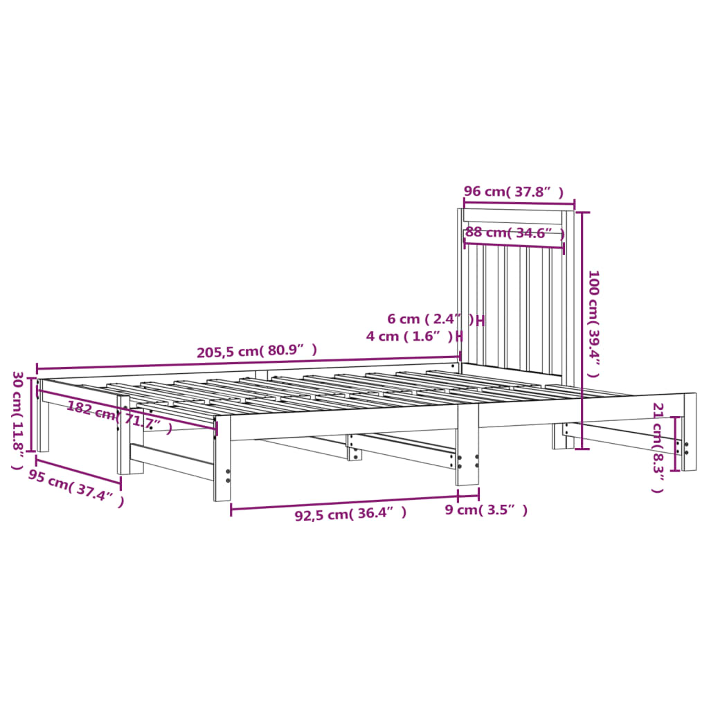 vidaXL tömör fenyőfa kihúzható kanapéágy 2 x (90 x 200) cm