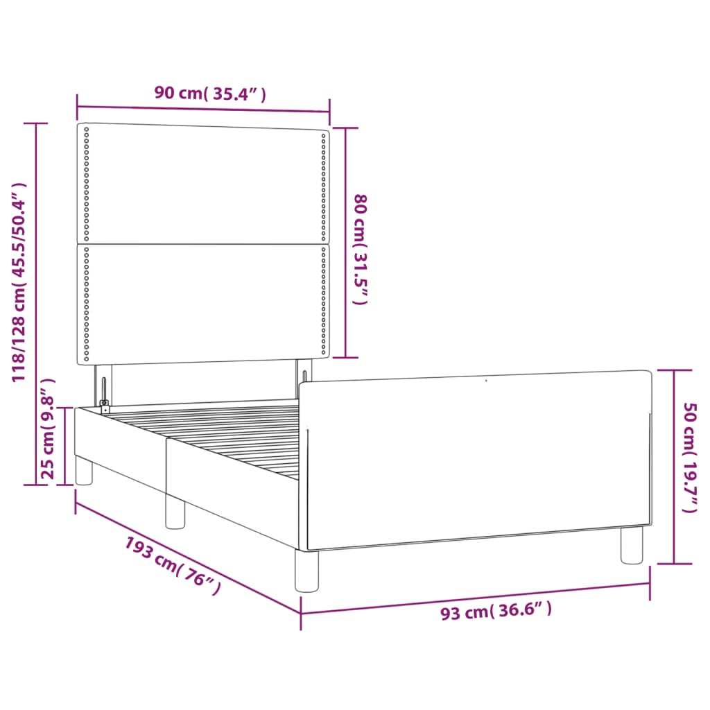 vidaXL sötétszürke szövet ágykeret fejtámlával 90 x 190 cm