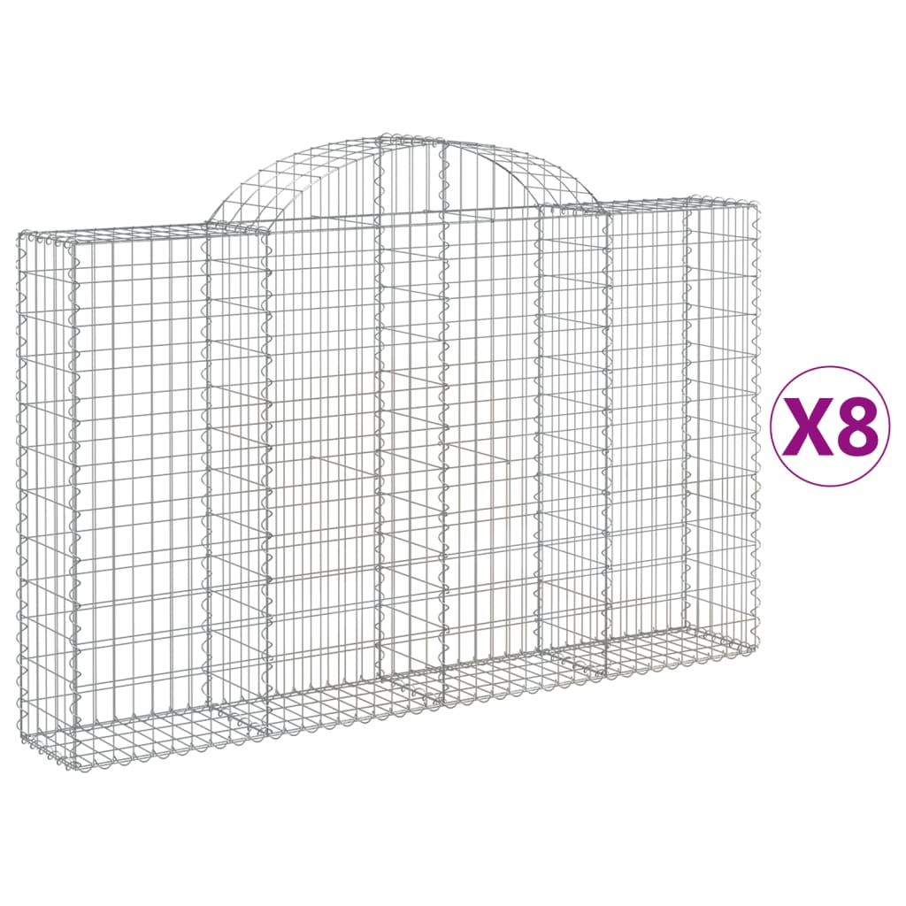 vidaXL 8 db íves horganyzott vas gabion kosár 200x30x120/140 cm