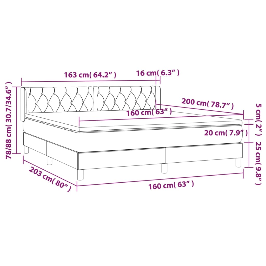 vidaXL világosszürke szövet rugós ágy matraccal 160 x 200 cm