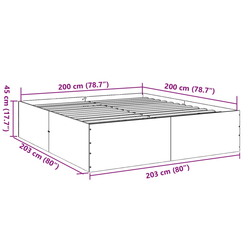 vidaXL sonoma tölgyszínű szerelt fa ágykeret 200 x 200 cm