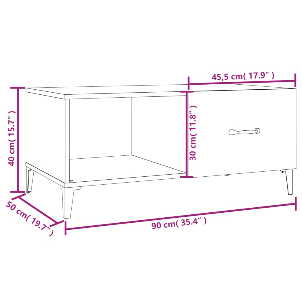 vidaXL betonszürke szerelt fa dohányzóasztal 90 x 50 x 40 cm