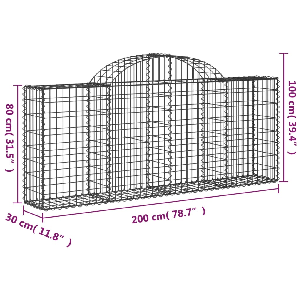 vidaXL 25 db íves horganyzott vas gabion kosár 200x30x80/100 cm