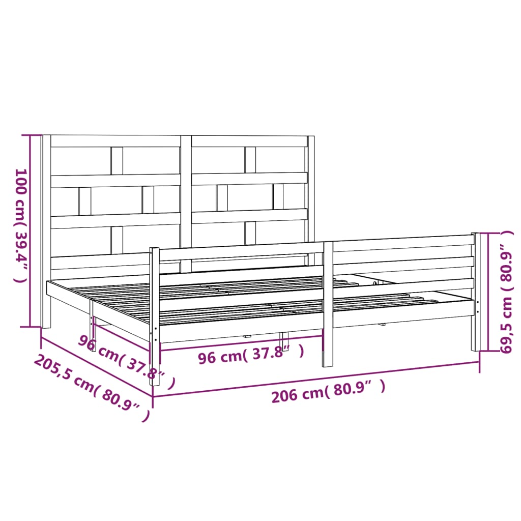 vidaXL tömör fa ágykeret 200 x 200 cm