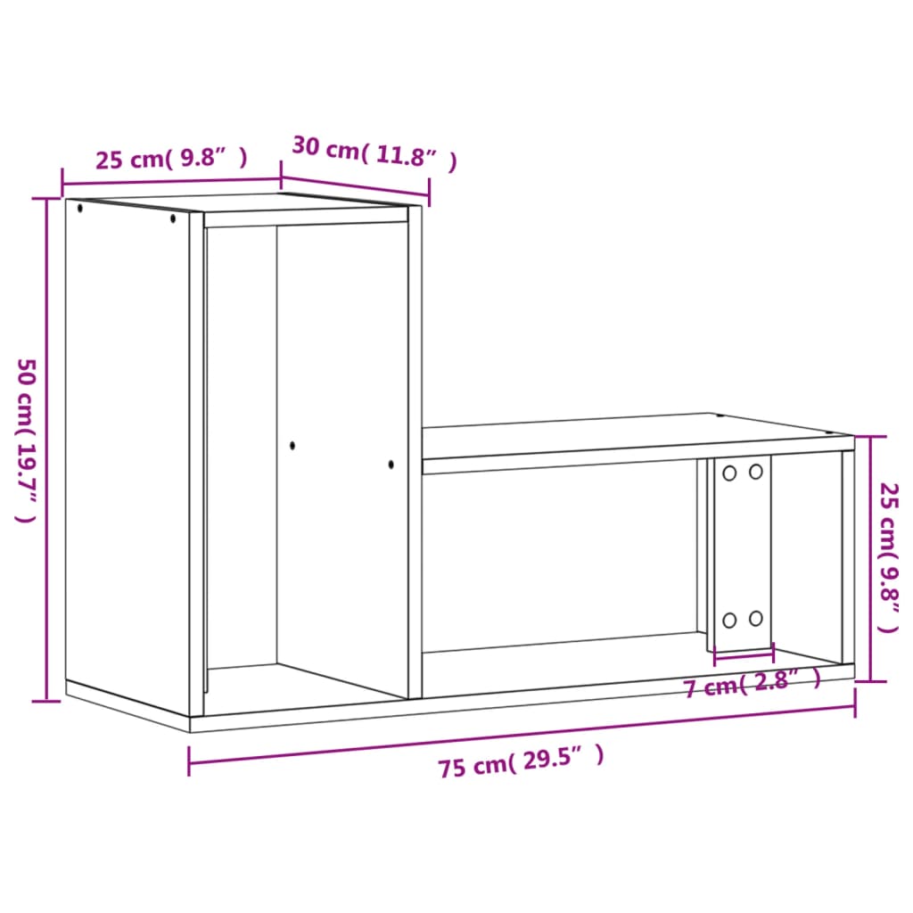 vidaXL 2 db szürke sonoma szerelt fa fali TV-szekrény 75 x 30 x 50 cm