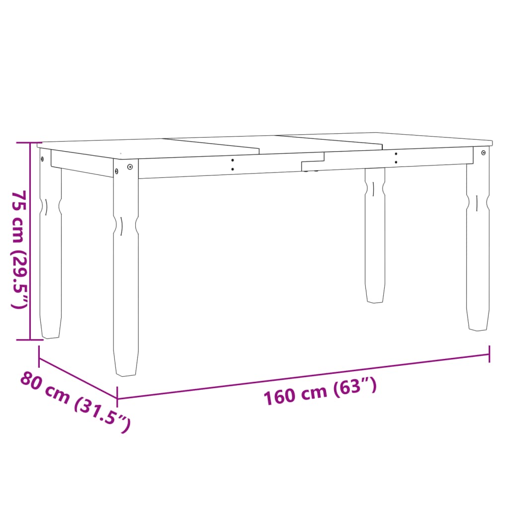 vidaXL Corona szürke tömör fenyőfa ebédlőasztal 160 x 80 x 75 cm