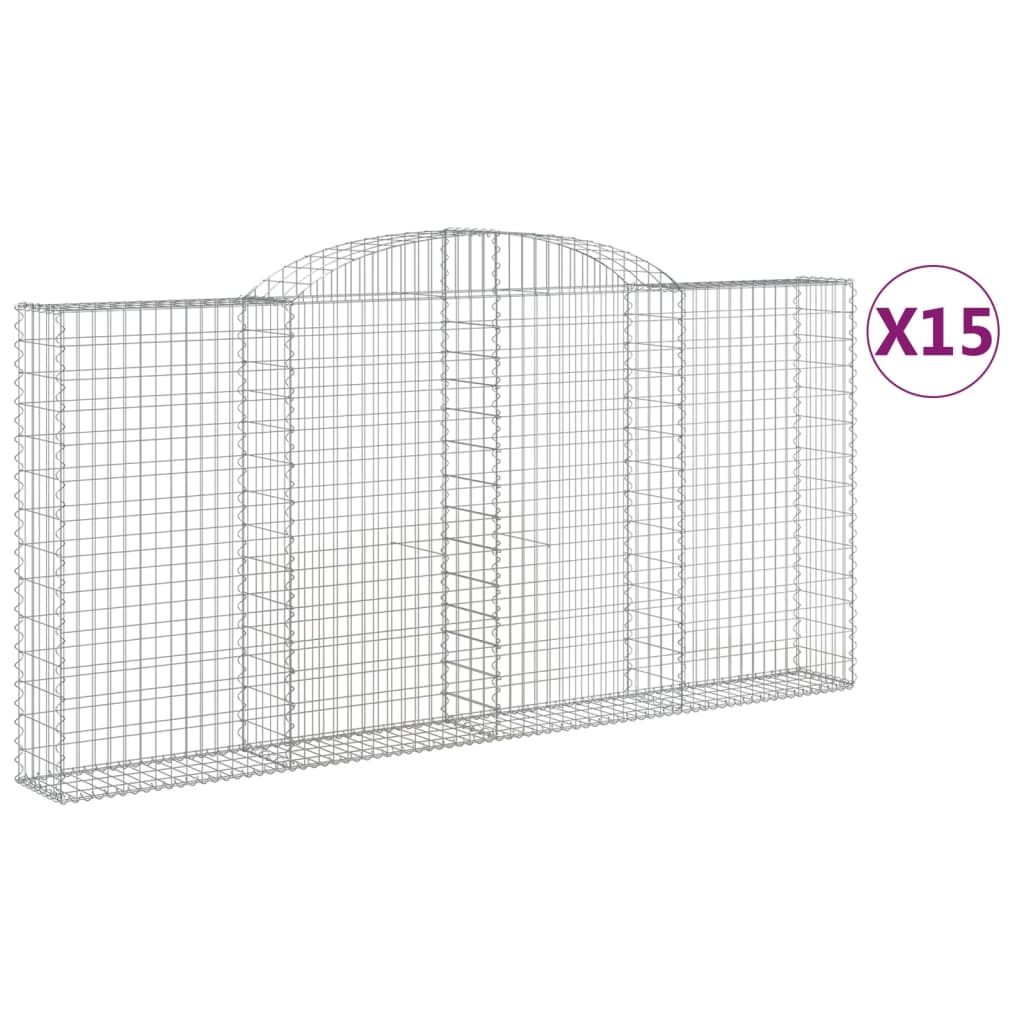 vidaXL 15 db íves horganyzott vas gabion kosár 300x30x140/160 cm