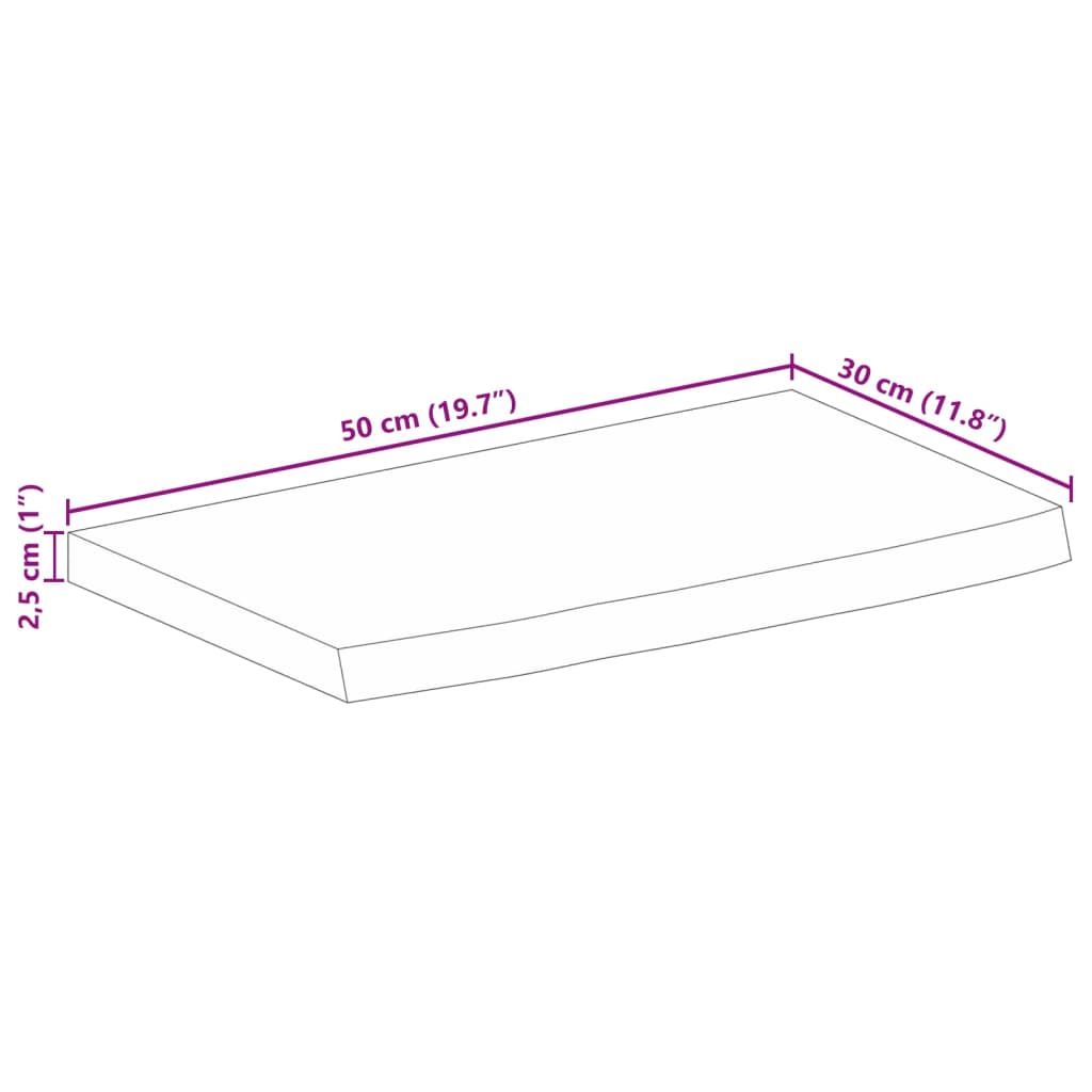 vidaXL tömör mangófa természetes élű asztallap 50 x 30 x 2,5 cm