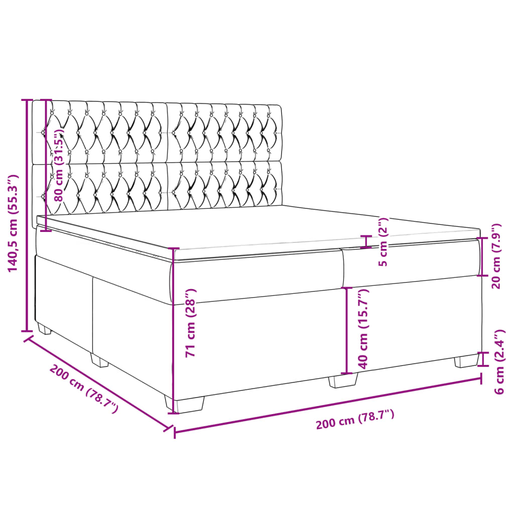 vidaXL fekete bársony rugós ágy matraccal 200x200 cm