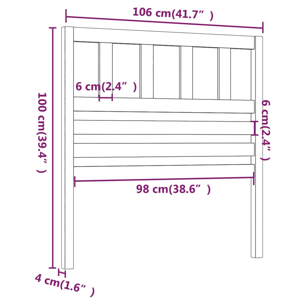 vidaXL szürke tömör fenyőfa ágyfejtámla 106 x 4 x 100 cm