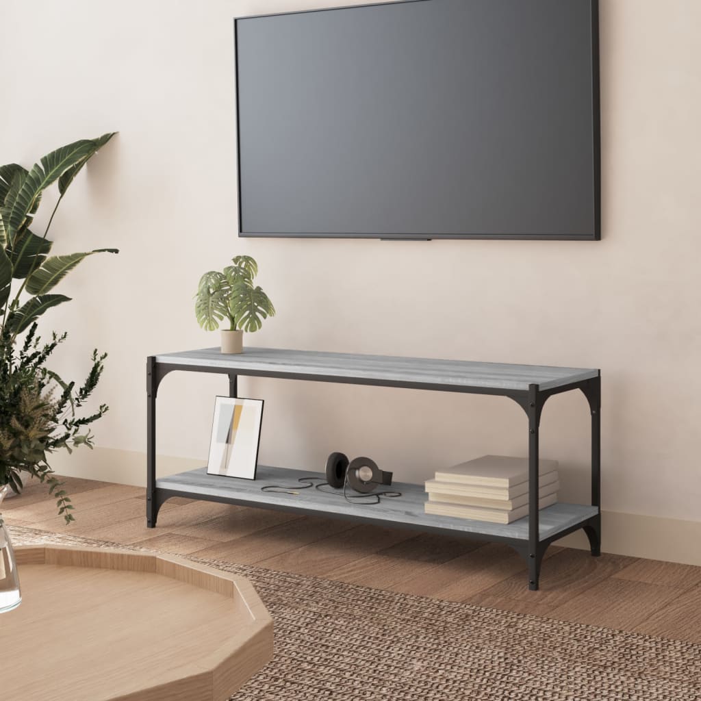 vidaXL szürke sonoma színű szerelt fa és acél TV-szekrény 100x33x41 cm