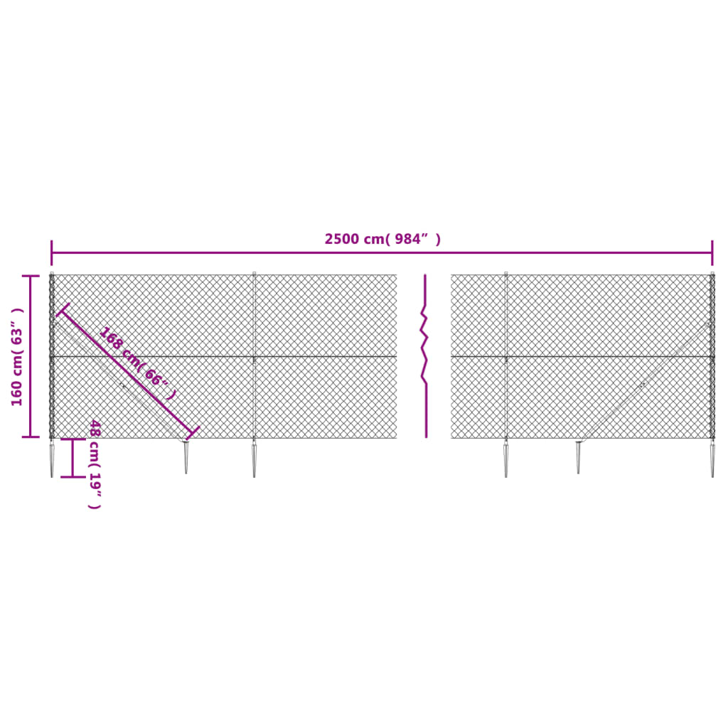 vidaXL ezüstszínű drótkerítés cövekekkel 1,6 x 25 m