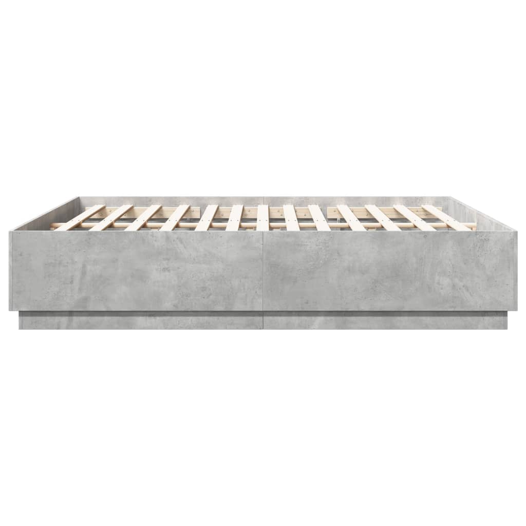 vidaXL betonszürke szerelt fa ágykeret LED-del 180x200 cm