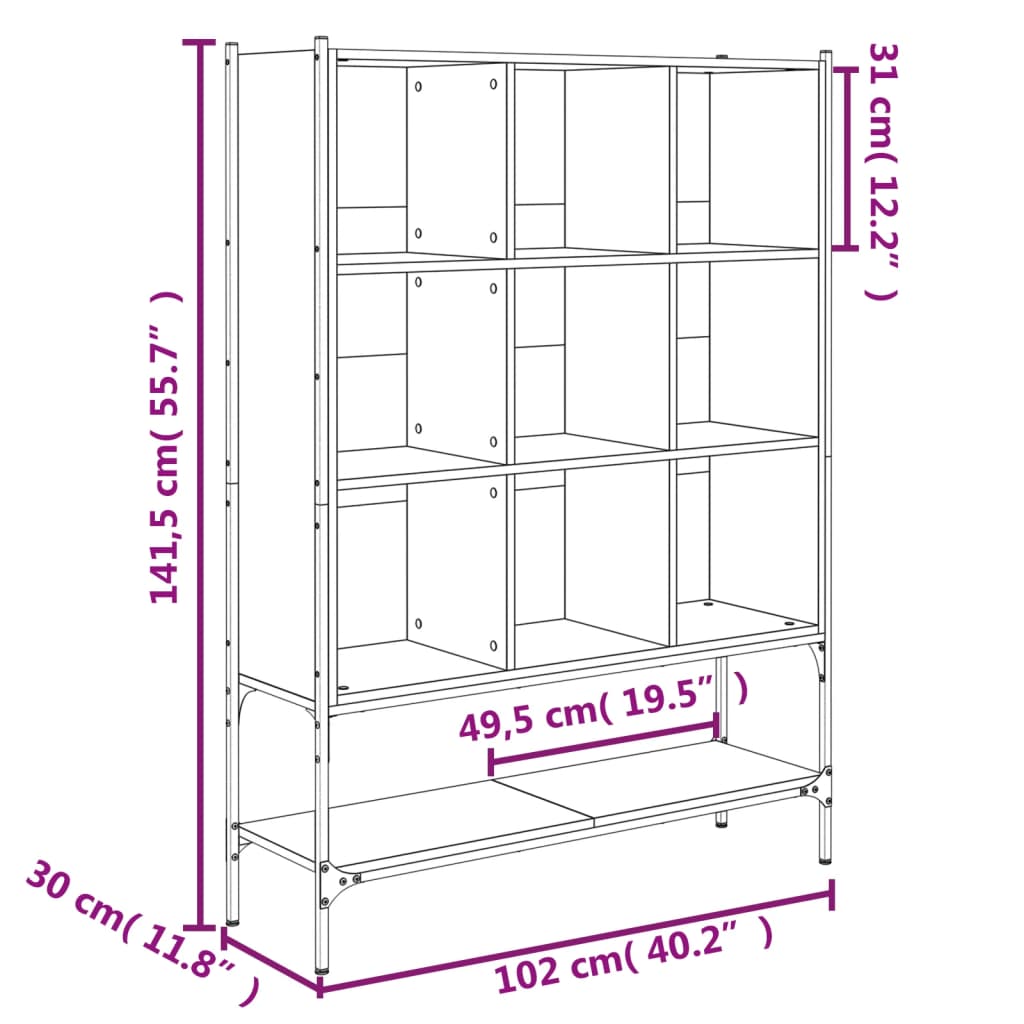 vidaXL füstös tölgy színű szerelt fa könyvszekrény 102 x 30 x 141,5 cm