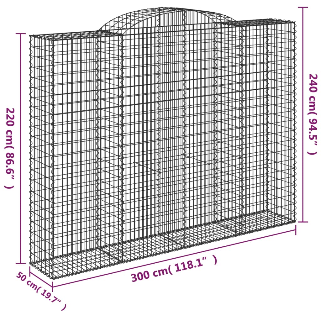 vidaXL 4 db íves horganyzott vas gabion kosár 300x50x220/240 cm