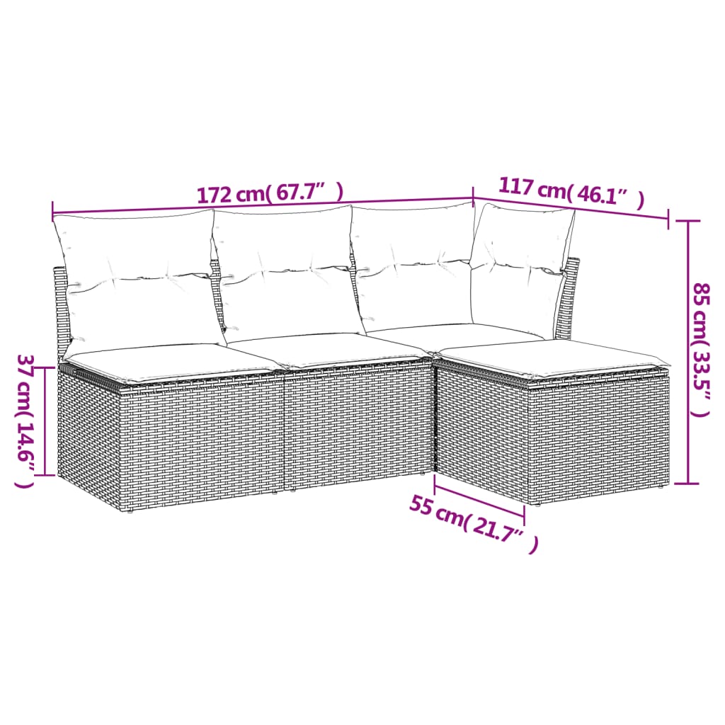 vidaXL 4 részes szürke polyrattan kerti ülőgarnitúra párnákkal