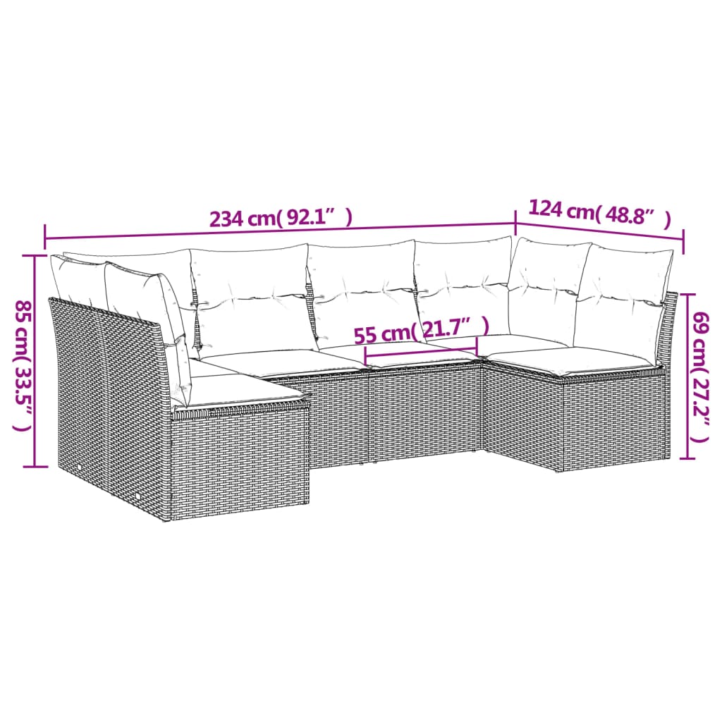 vidaXL 6 részes barna polyrattan kerti ülőgarnitúra párnával