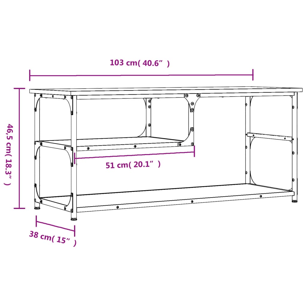 vidaXL füstös tölgy színű szerelt fa és acél TV-szekrény 103x38x46,5cm