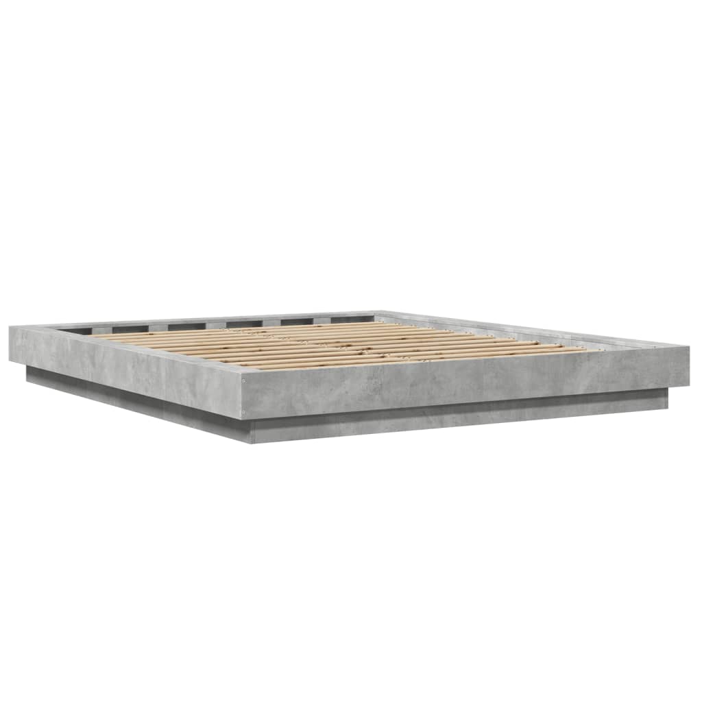 vidaXL betonszürke szerelt fa ágykeret LED-del 160 x 200 cm