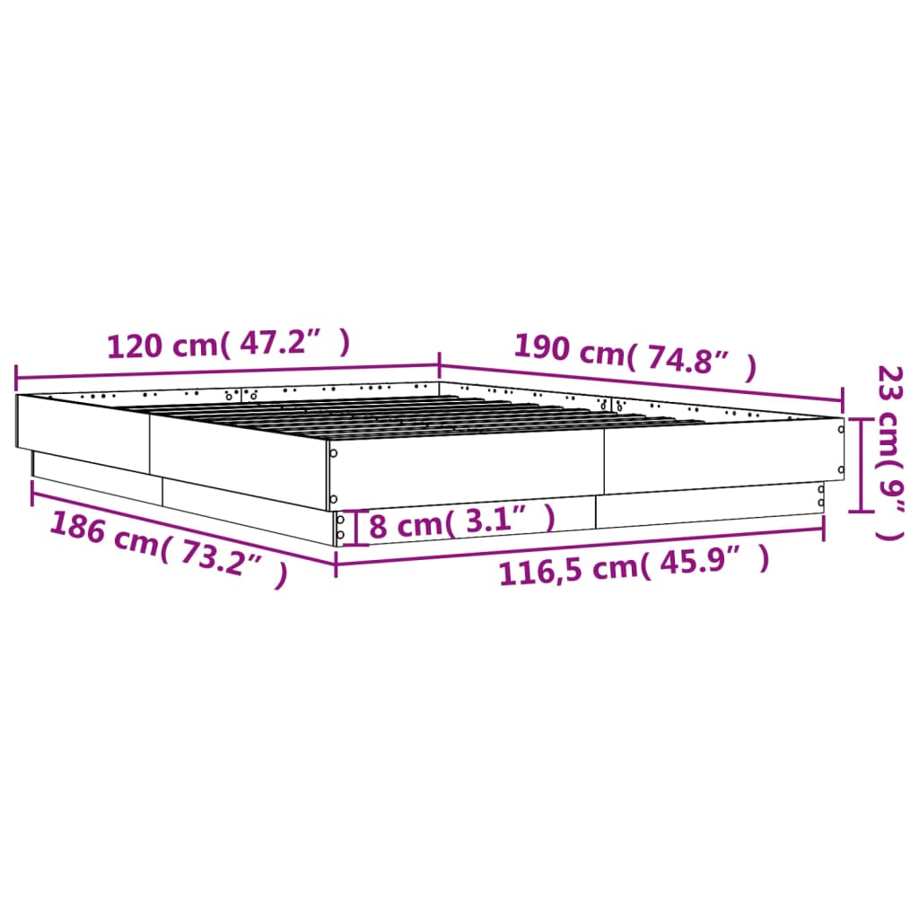 vidaXL szürke sonoma színű ágykeret LED-világítással 120 x 190 cm