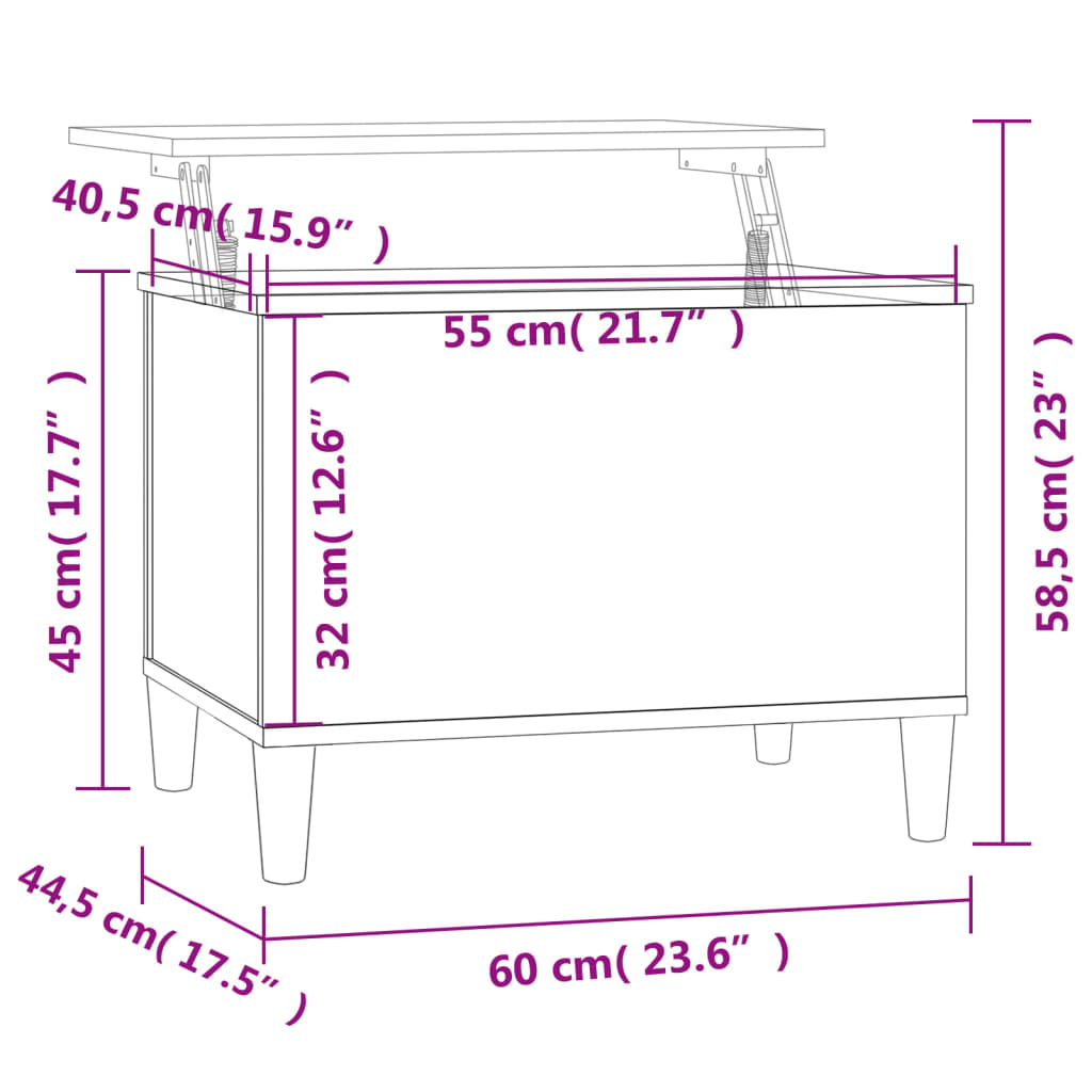 vidaXL füstös tölgy színű szerelt fa dohányzóasztal 60x44,5x45 cm