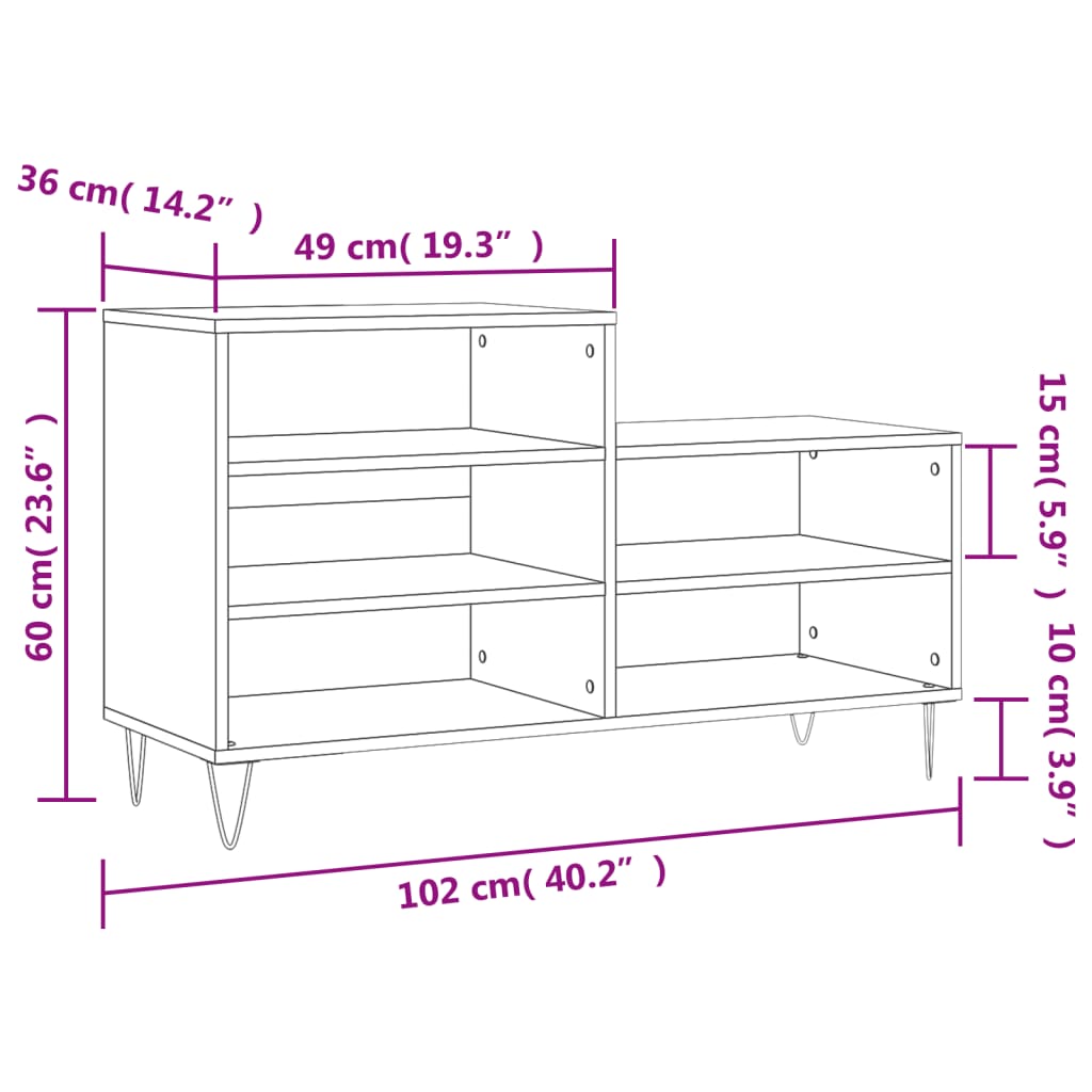 vidaXL sonoma tölgy színű szerelt fa cipőszekrény 102x36x60 cm